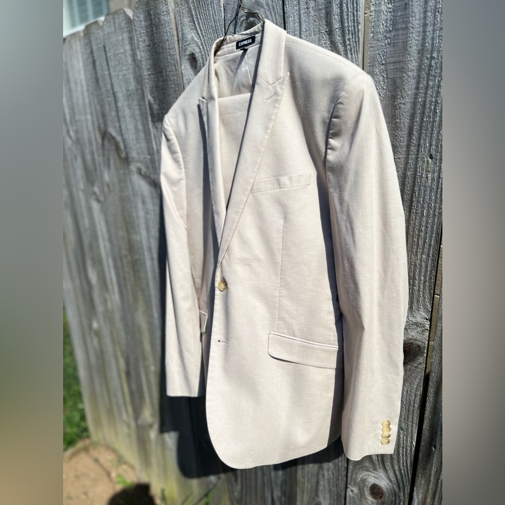 NEW Express Men’s Designer LINEN 2-Piece Suit, Cream,42R,32Lx32W, Slim
